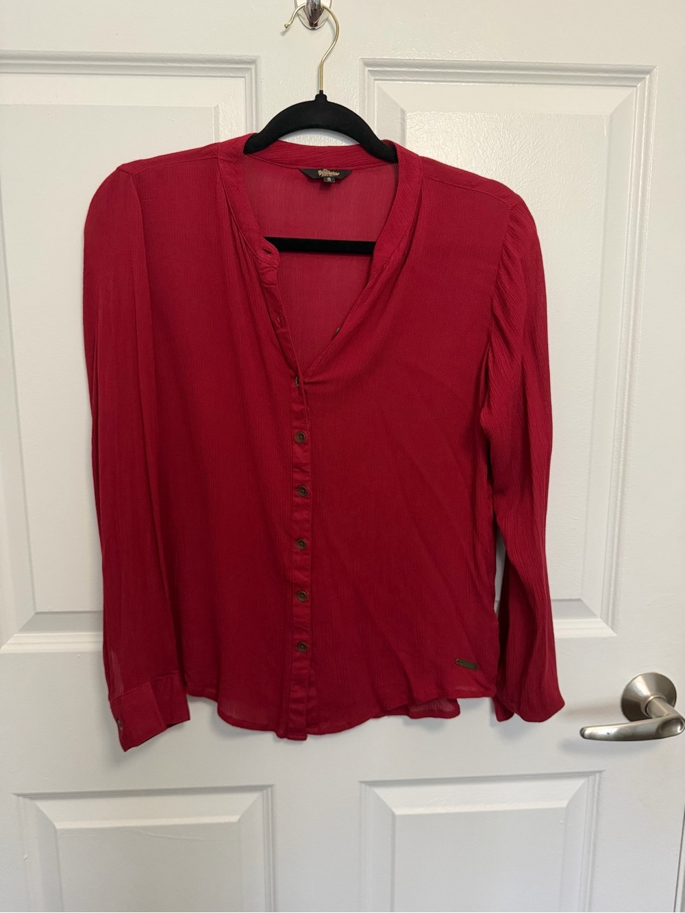 V-Neck Button-Down Blouse in Rich Red